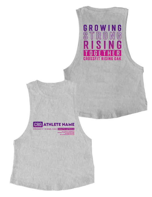 Ladies Grey Melange Muscle Tank Tops - Flagship - CrossFit Rising Oak - AMRAP INDUSTRIES