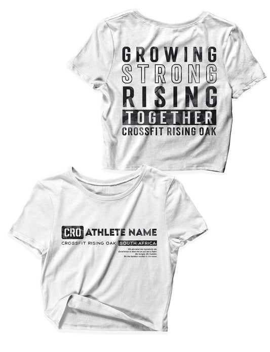 Ladies White Crop Tops - Flagship - CrossFit Rising Oak - AMRAP INDUSTRIES