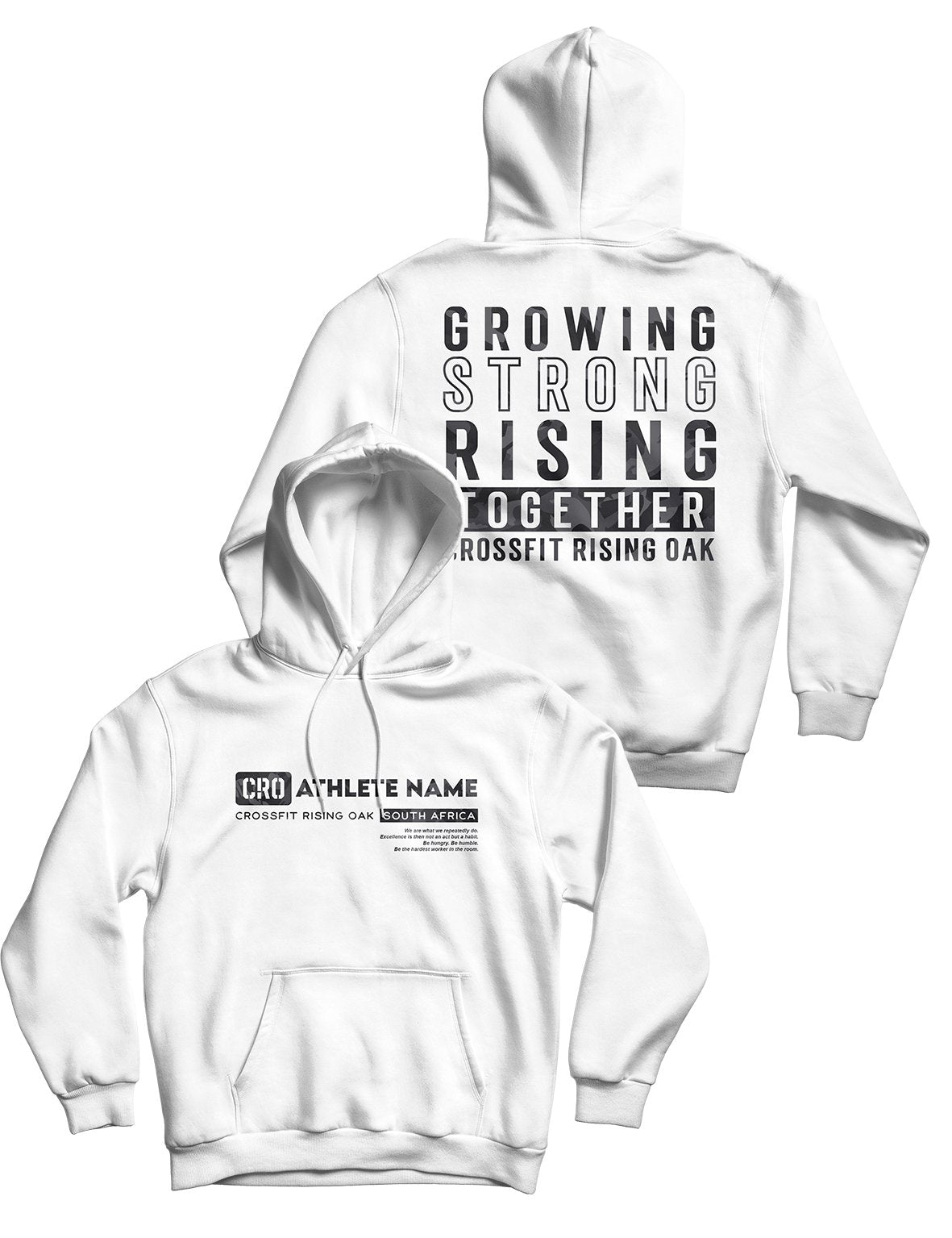 Unisex White Hoodie 280g - Custom Name - CrossFit Rising Oak - AMRAP INDUSTRIES