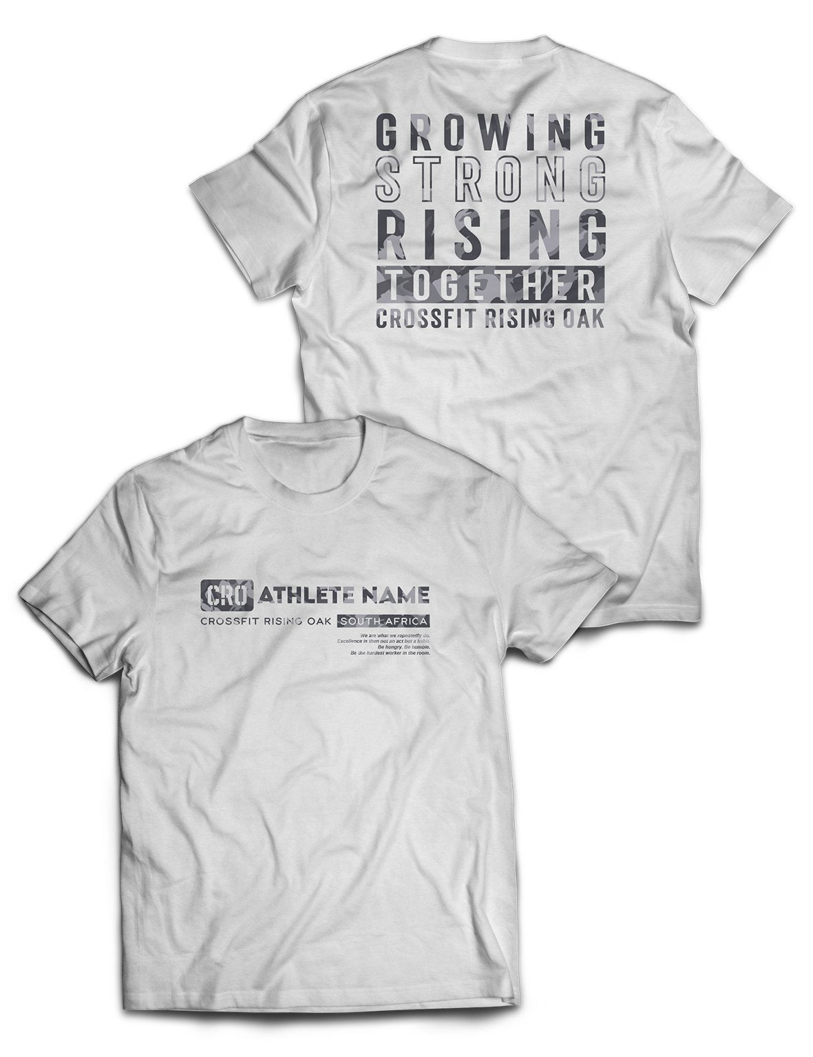 Universal White Premium Tee - Flagship - CrossFit Rising Oak - AMRAP INDUSTRIES