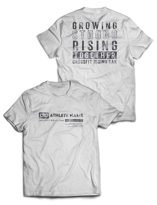 Universal White Premium Tee - Flagship - CrossFit Rising Oak - AMRAP INDUSTRIES