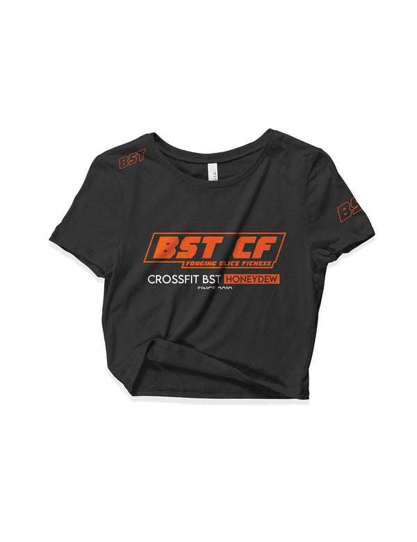 Ladies Black Crop Tops - Blood Sweat Tears Orange - Crossfit BST - AMRAP INDUSTRIES