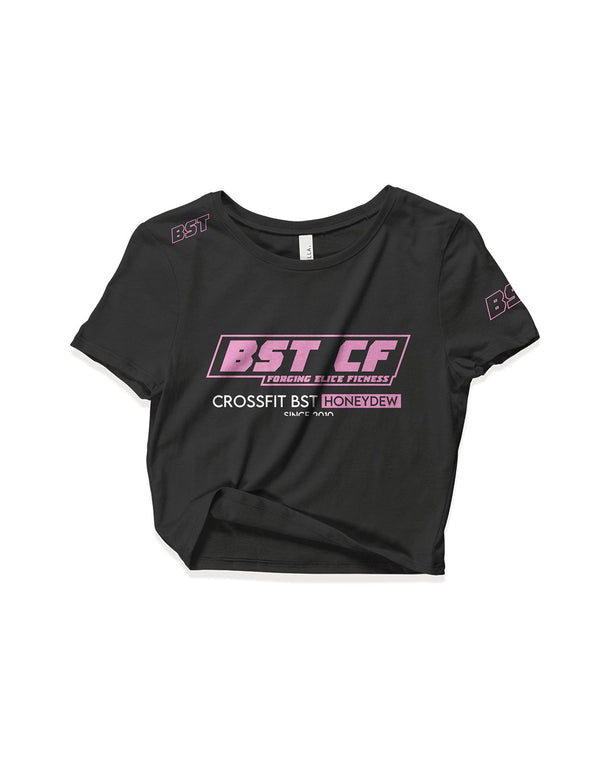 Ladies Black Crop Tops - Blood Sweat Tears Pink - Crossfit BST - AMRAP INDUSTRIES