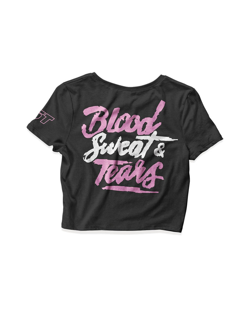 Ladies Black Crop Tops - Blood Sweat Tears Pink - Crossfit BST - AMRAP INDUSTRIES