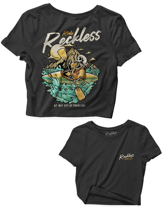 Ladies Black Crop Tops - Canoeing - Reckless Ride Co - AMRAP INDUSTRIES