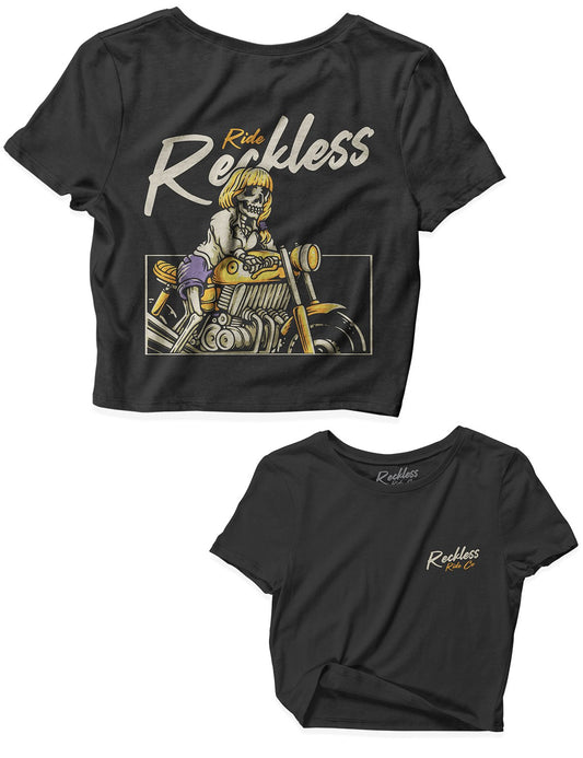 Ladies Black Crop Tops - Just Loud, Not Fast - Reckless Ride Co - AMRAP INDUSTRIES