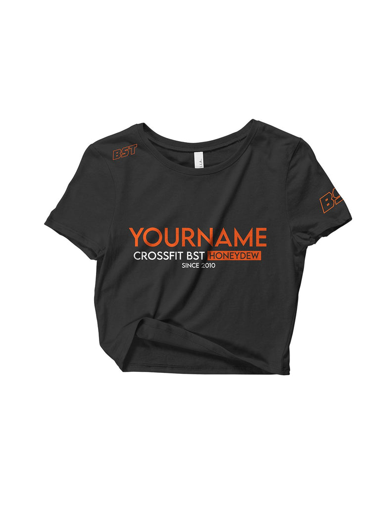 Ladies Black Crop Tops - YOUR NAME BST Orange - Crossfit BST - AMRAP INDUSTRIES