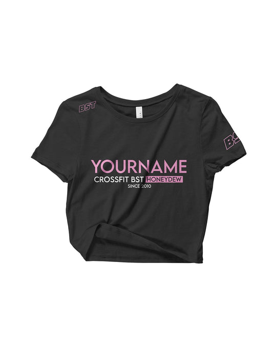 Ladies Black Crop Tops - YOUR NAME BST Pink - Crossfit BST - AMRAP INDUSTRIES