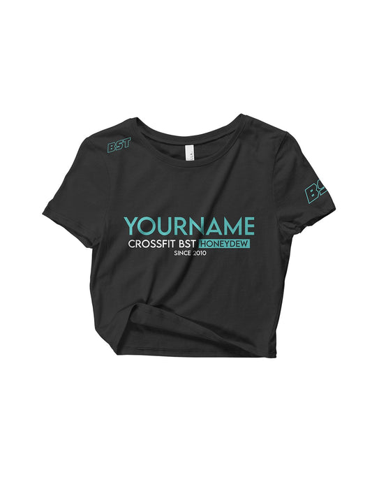 Ladies Black Crop Tops - YOUR NAME BST Turquoise - Crossfit BST - AMRAP INDUSTRIES