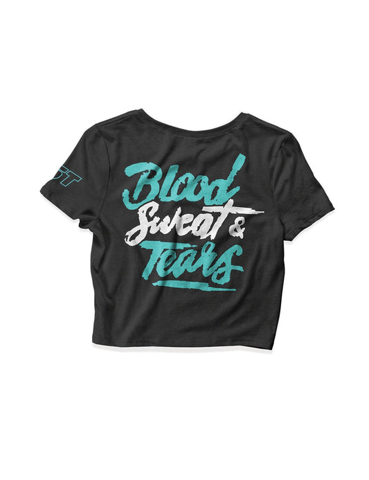 Ladies Black Crop Tops - YOUR NAME BST Turquoise - Crossfit BST - AMRAP INDUSTRIES