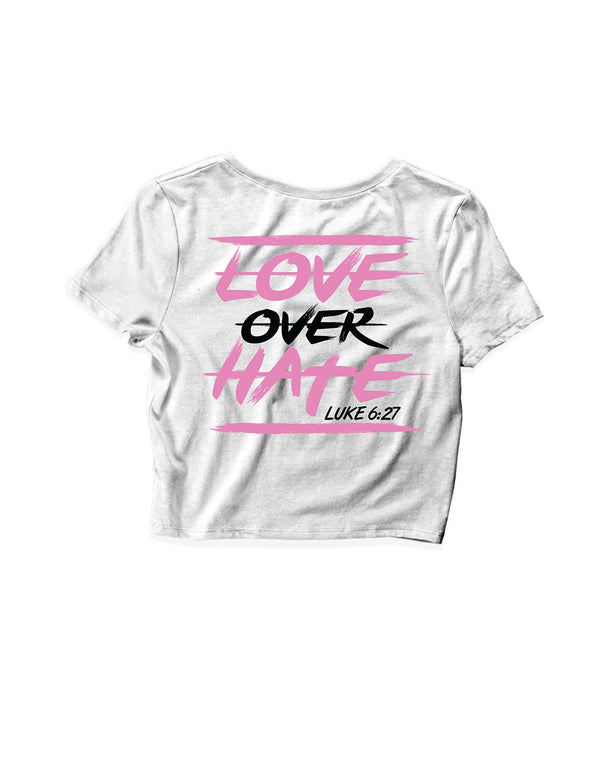 Ladies White Crop Tops - Love over Hate - Grip and Rip - AMRAP INDUSTRIES