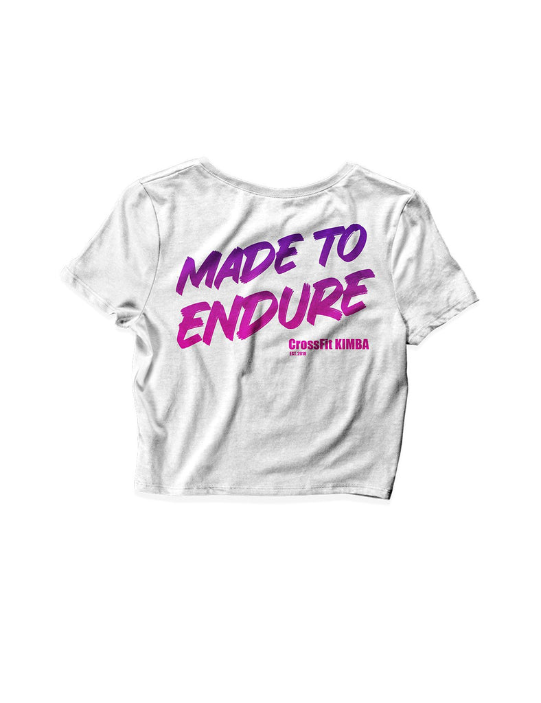 Ladies White Crop Tops - Made to Endure - CrossFit Kimba - AMRAP INDUSTRIES