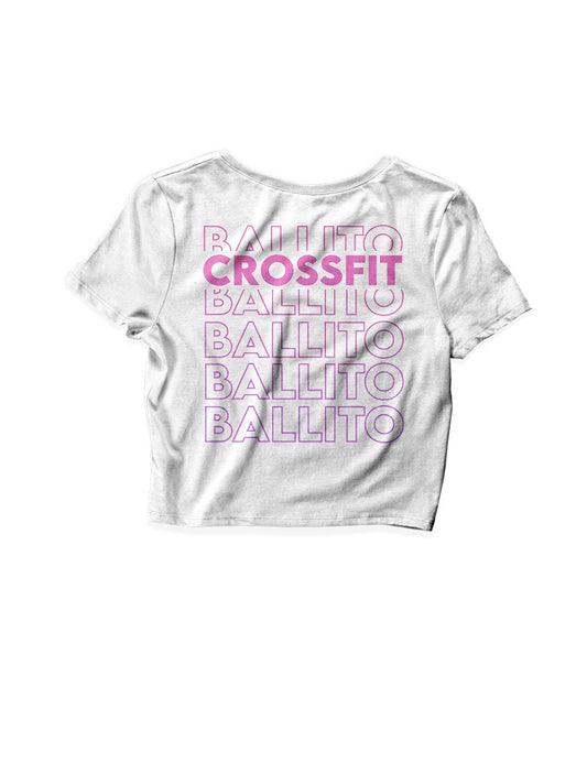 Ladies White Crop Tops - Outlined - CrossFit Ballito - AMRAP INDUSTRIES