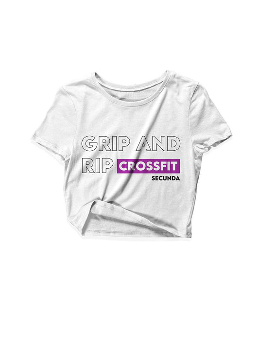 Ladies White Crop Tops - Outlined - Grip and Rip - AMRAP INDUSTRIES