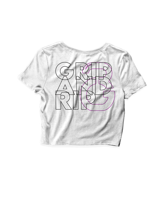 Ladies White Crop Tops - Outlined - Grip and Rip - AMRAP INDUSTRIES