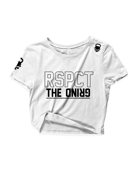 Ladies White Crop Tops - RSPCT the Grind - RAG - AMRAP INDUSTRIES