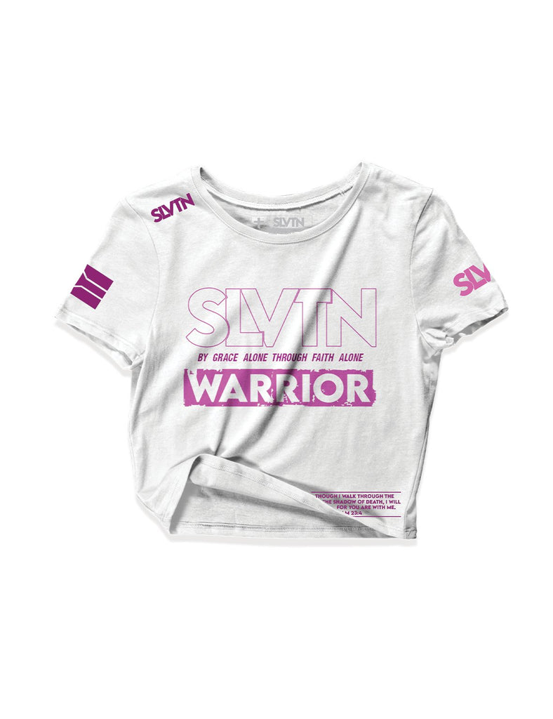 Ladies White Crop Tops - Warrior Not Fear - SLVTN - AMRAP INDUSTRIES