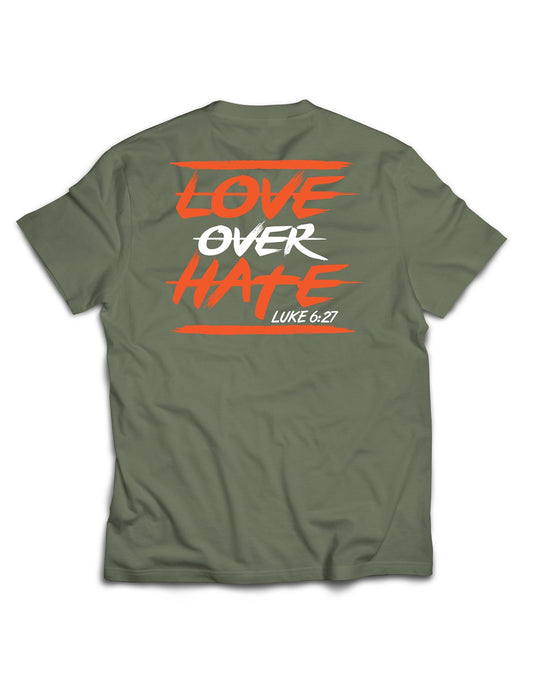 Universal Khaki Premium Tee - Love over Hate - Grip and Rip - AMRAP INDUSTRIES