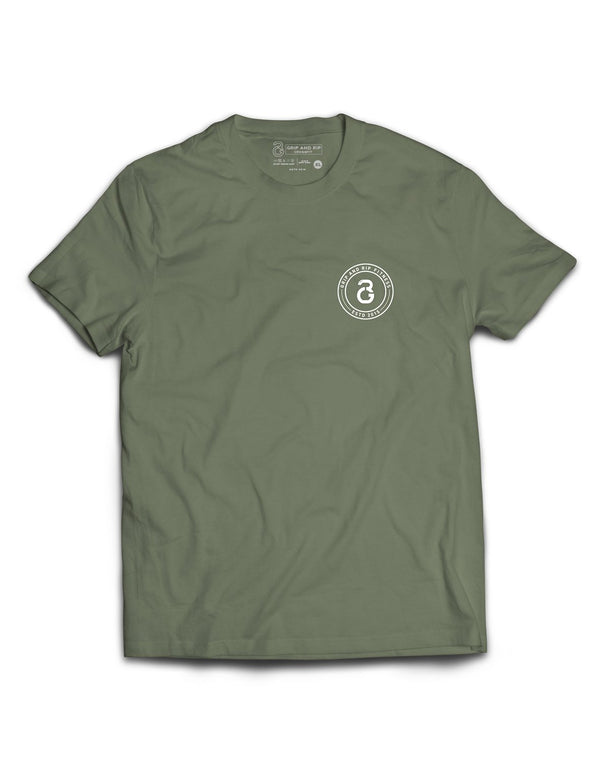 Universal Khaki Premium Tee - Love over Hate - Grip and Rip - AMRAP INDUSTRIES