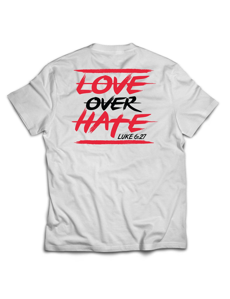 Universal White Premium Tee - Love over Hate - Grip and Rip - AMRAP INDUSTRIES